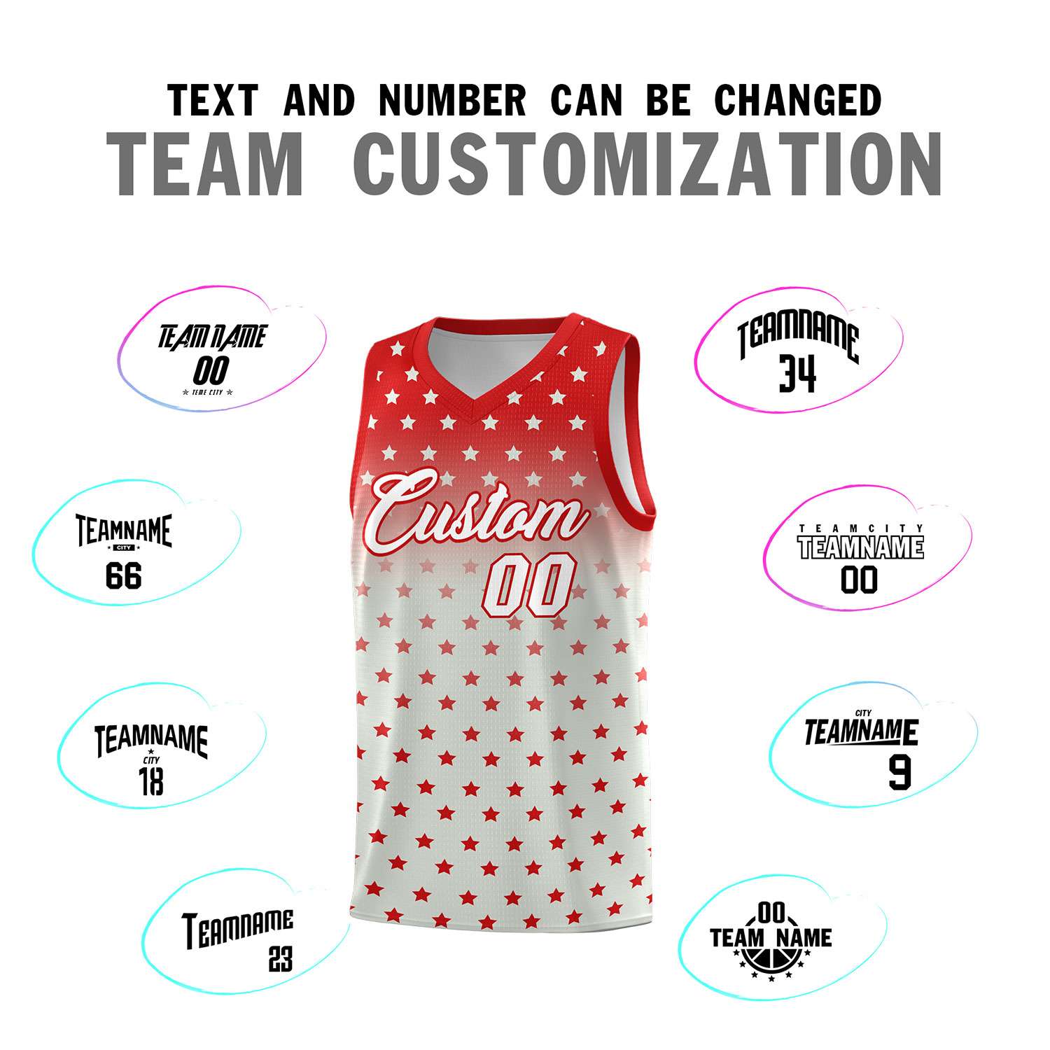 Custom Red Gray Gradient Start Pattern Basketball Jersey Sets
