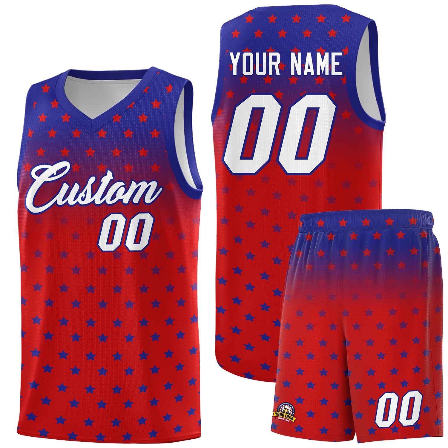 Custom Royal Red Gradient Start Pattern Basketball Jersey Sets