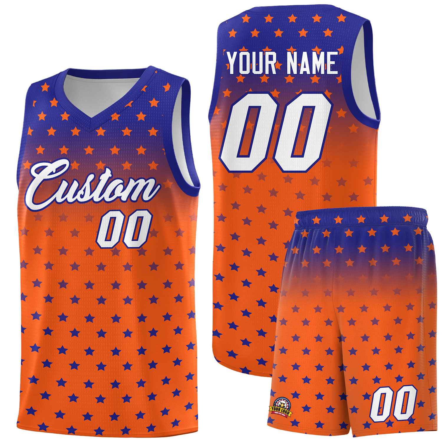 Custom Royal Orange Gradient Start Pattern Basketball Jersey Sets