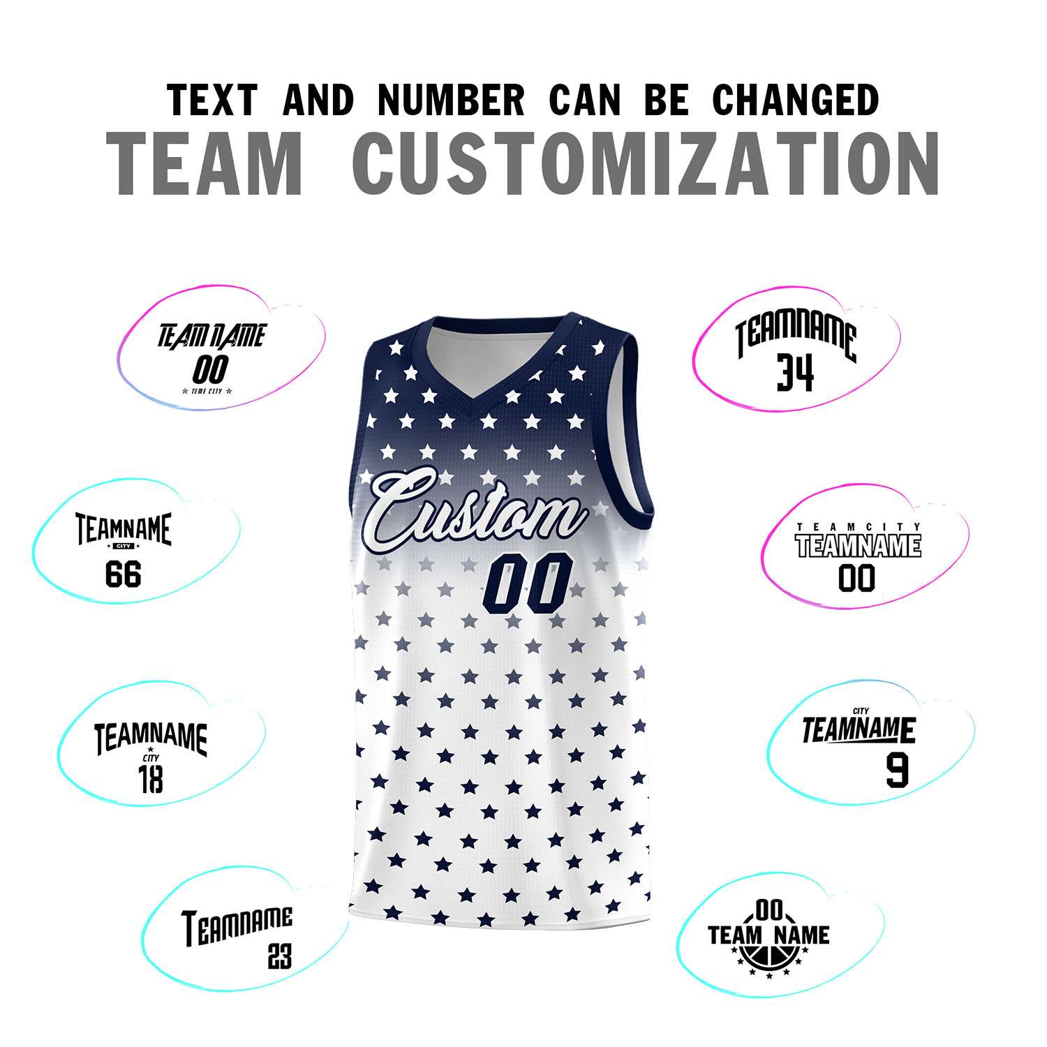 Custom Navy White Gradient Start Pattern Basketball Jersey Sets