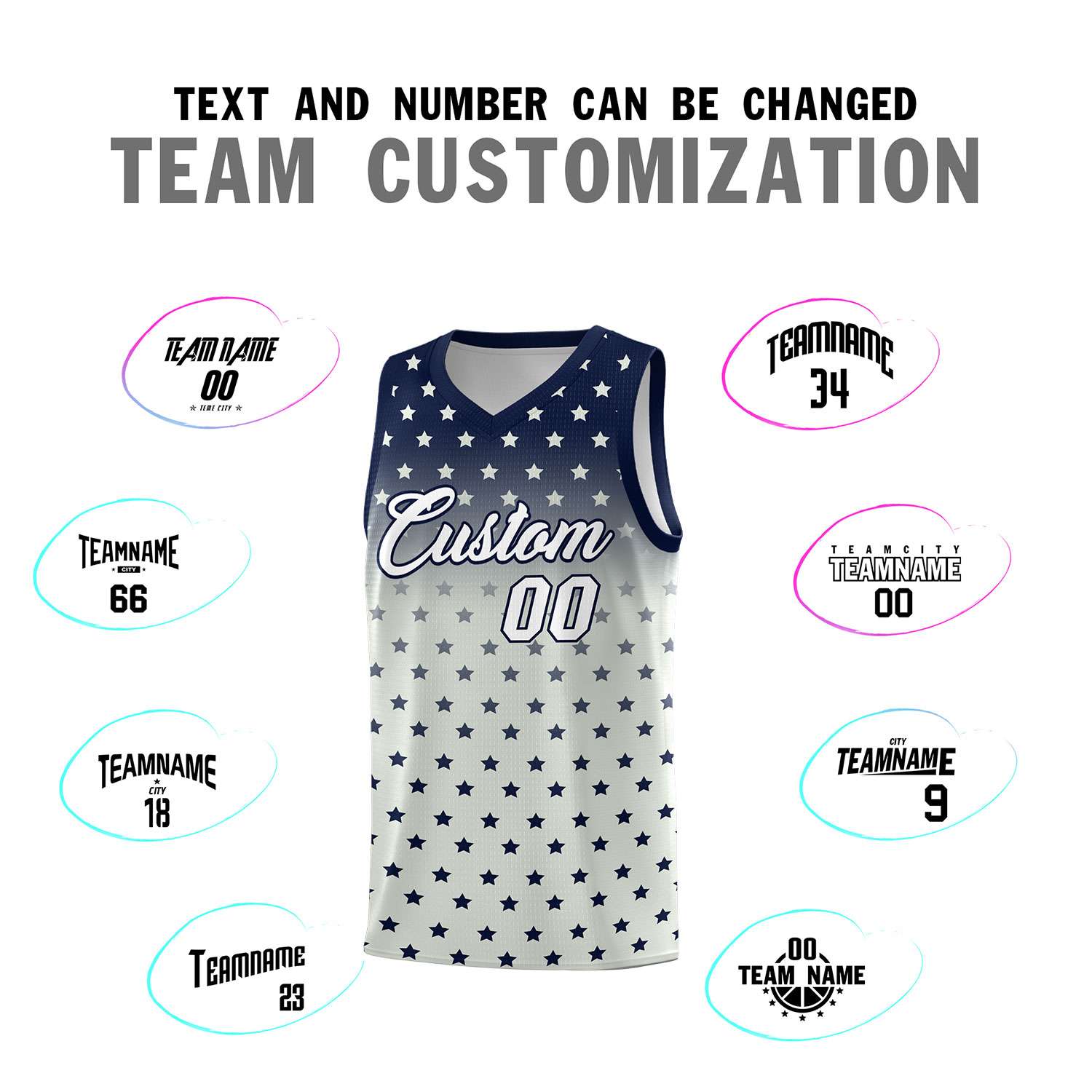 Custom Navy Gray Gradient Start Pattern Basketball Jersey Sets