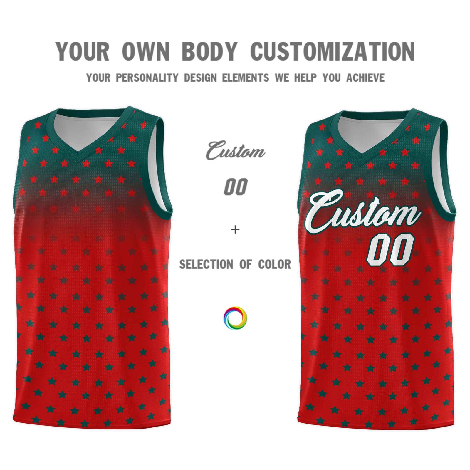 Custom Midnight Green Red Gradient Start Pattern Basketball Jersey Sets