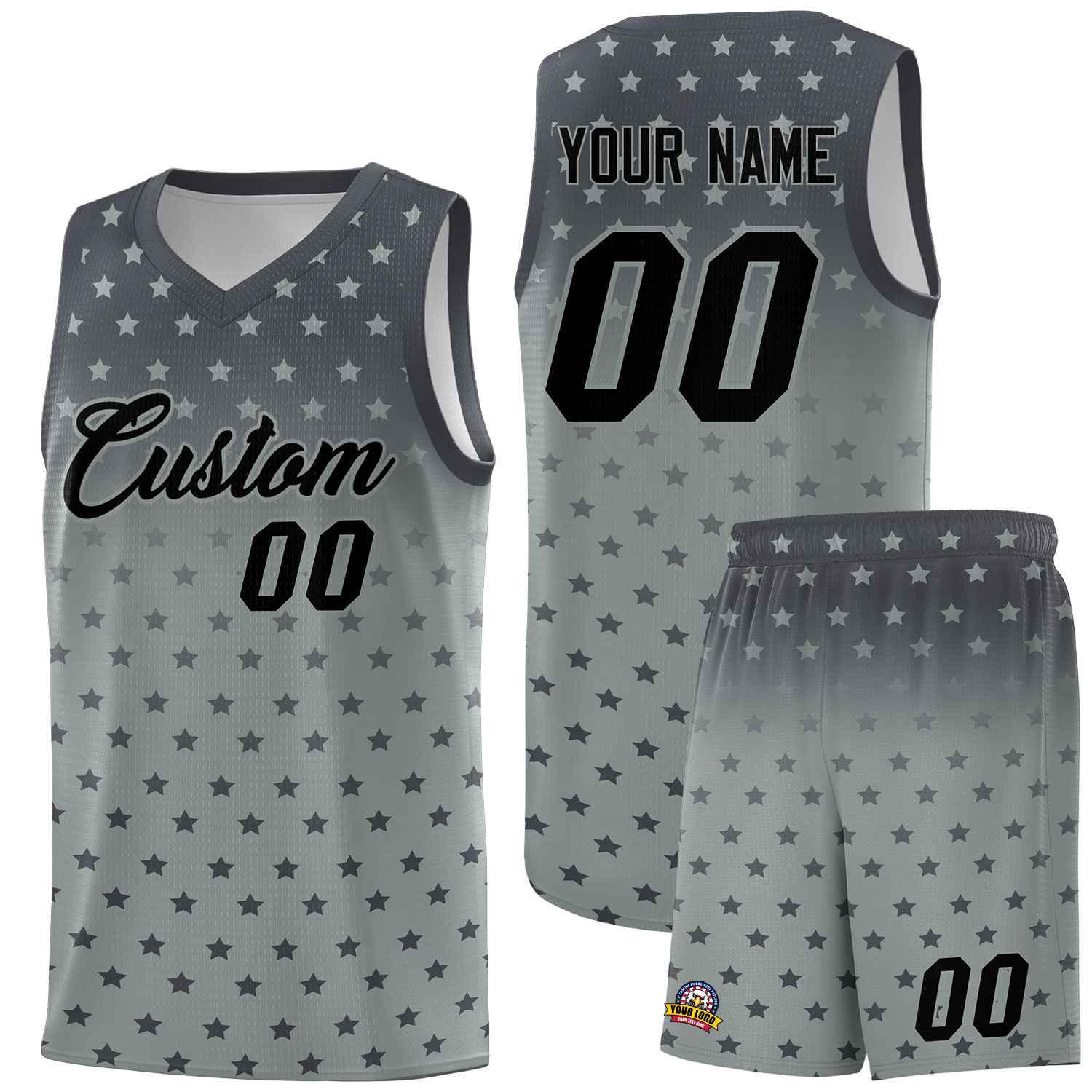 Custom Dark Gray Silver Gradient Start Pattern Basketball Jersey Sets