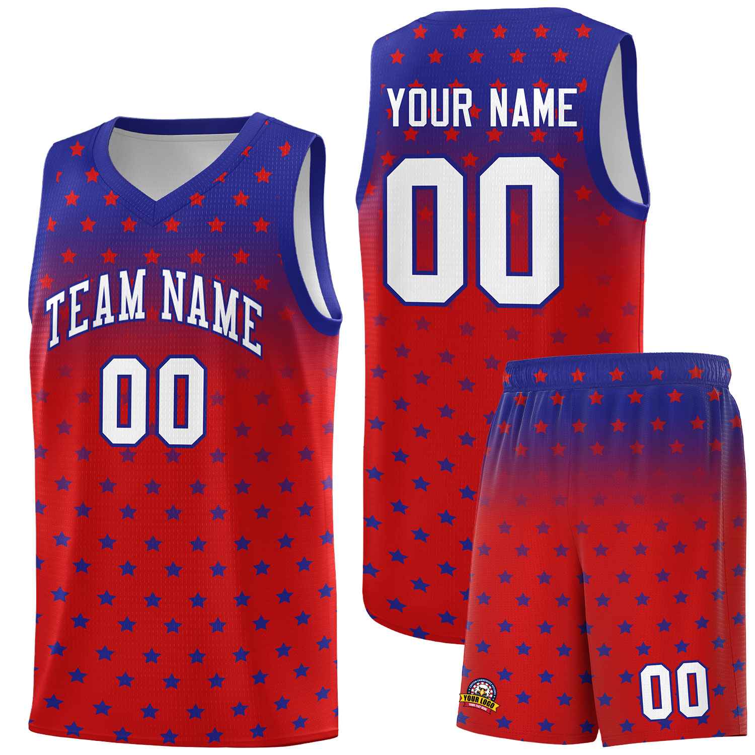 Custom Royal Red Gradient Start Pattern Basketball Jersey Sets