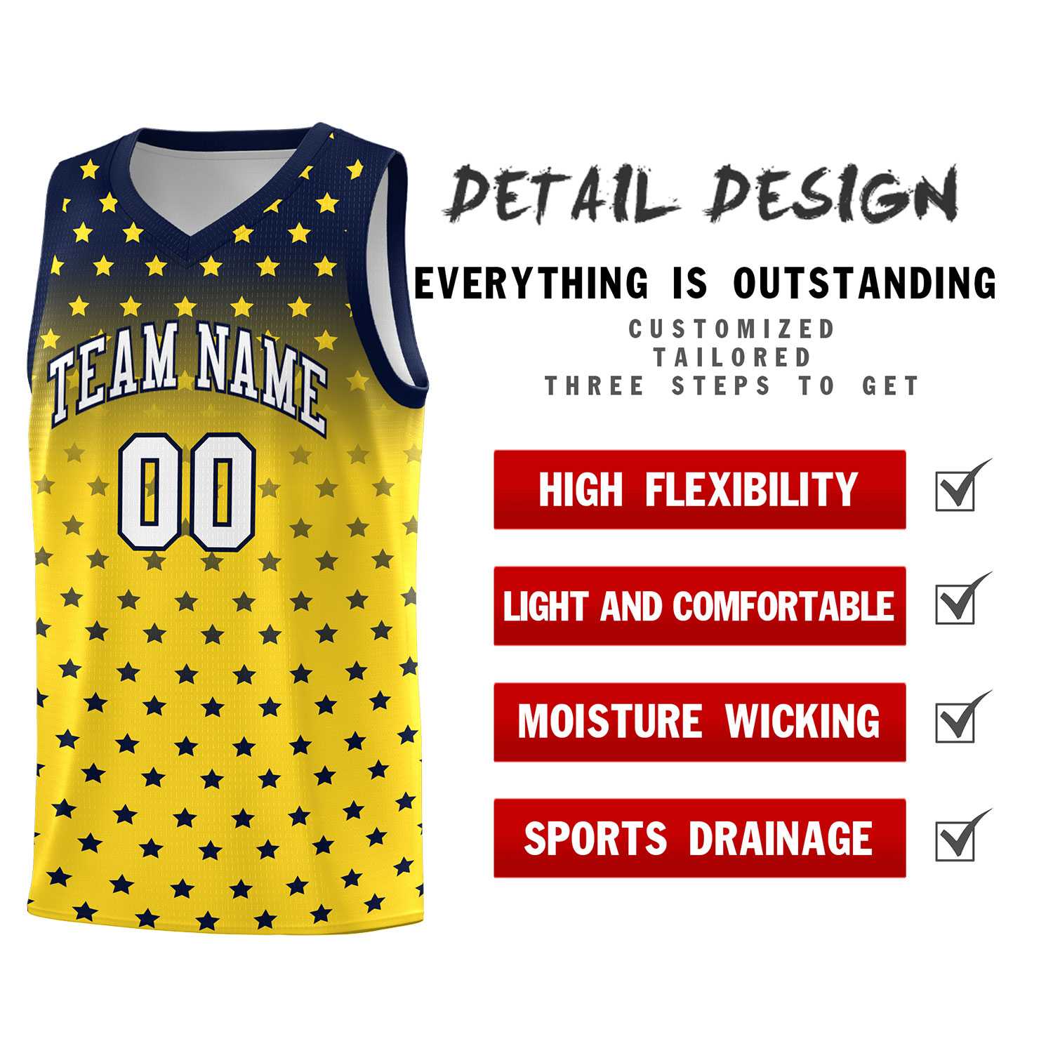 Custom Navy Gold Gradient Start Pattern Basketball Jersey Sets
