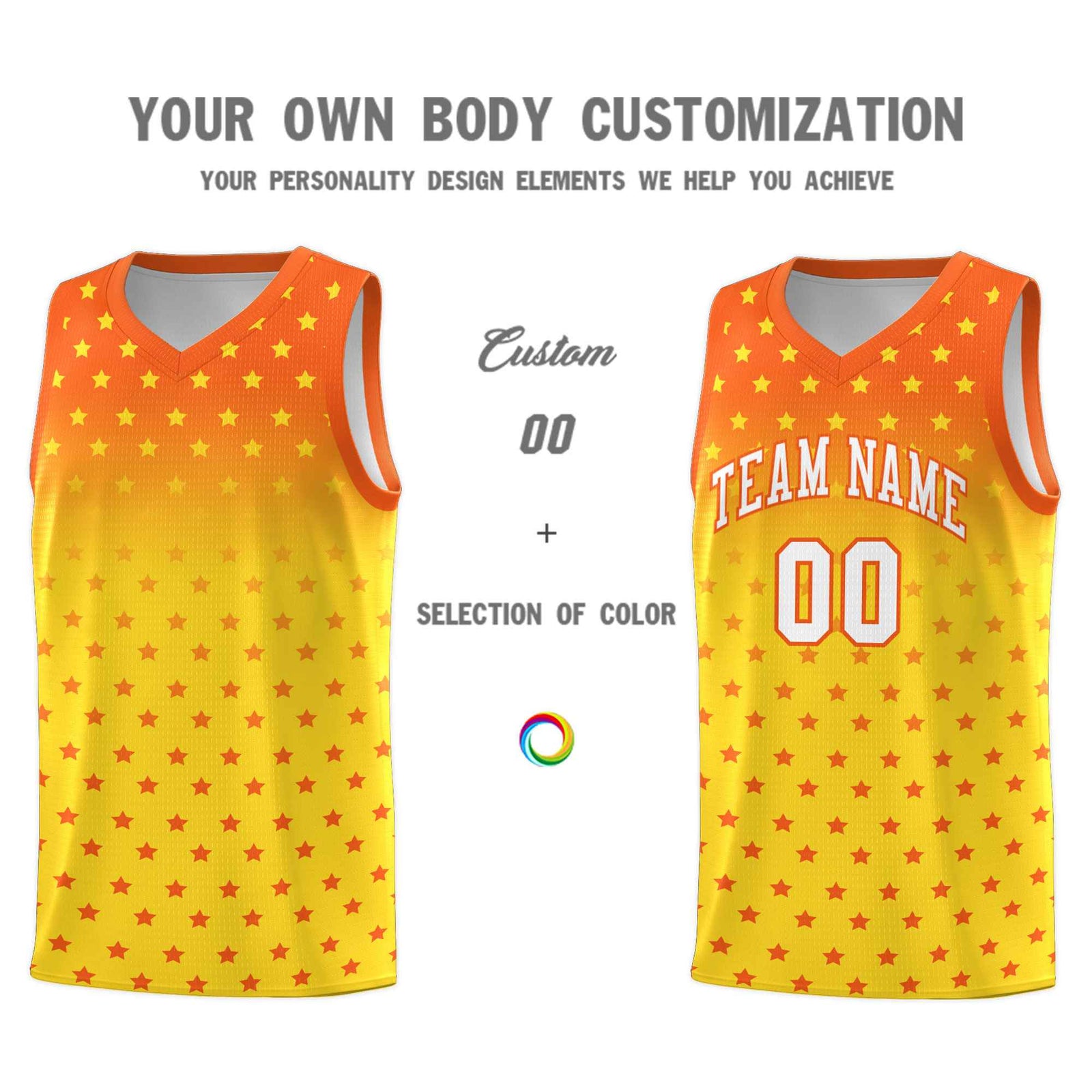 Custom Orange Gold Gradient Start Pattern Basketball Jersey Sets