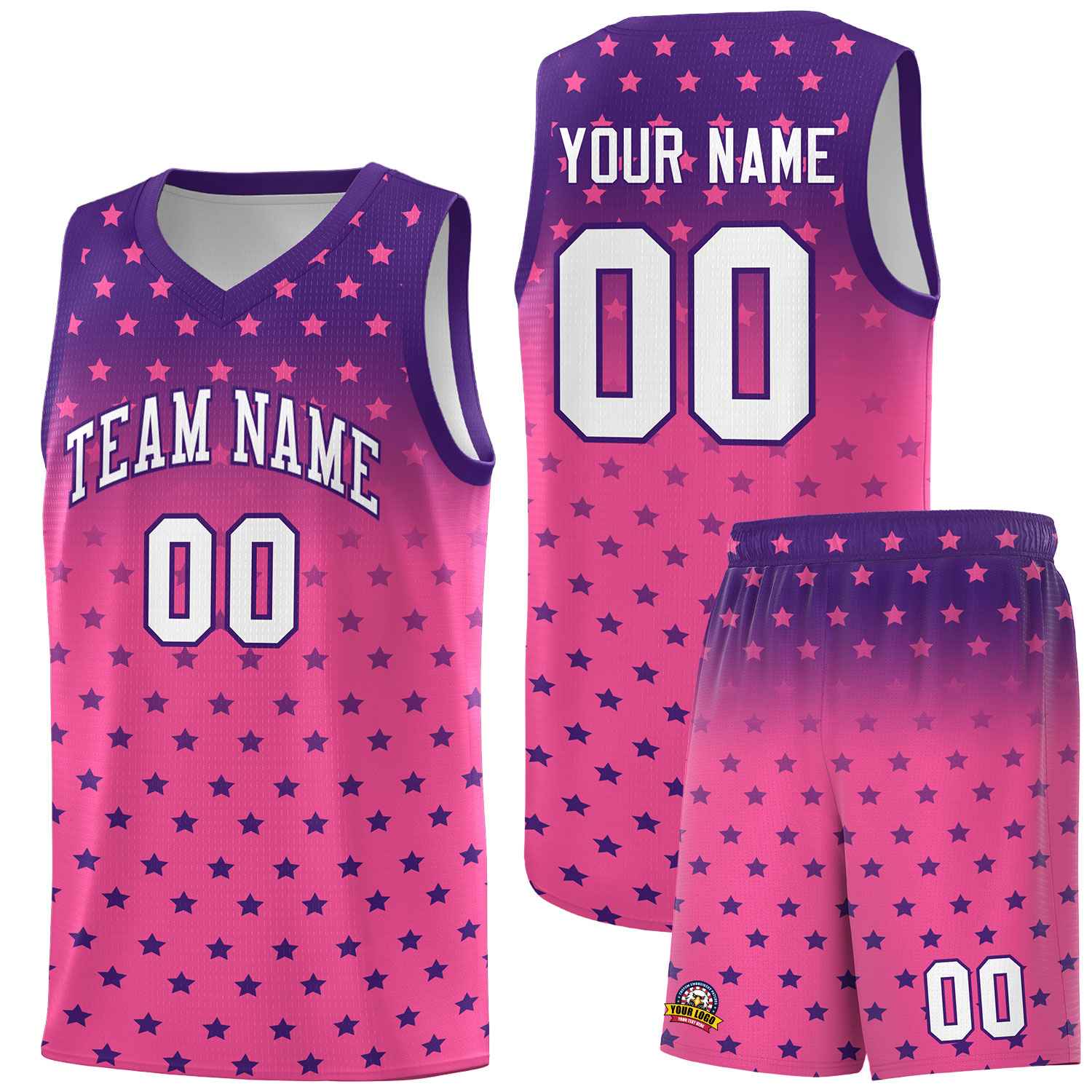 Custom Purple Pink Gradient Start Pattern Basketball Jersey Sets