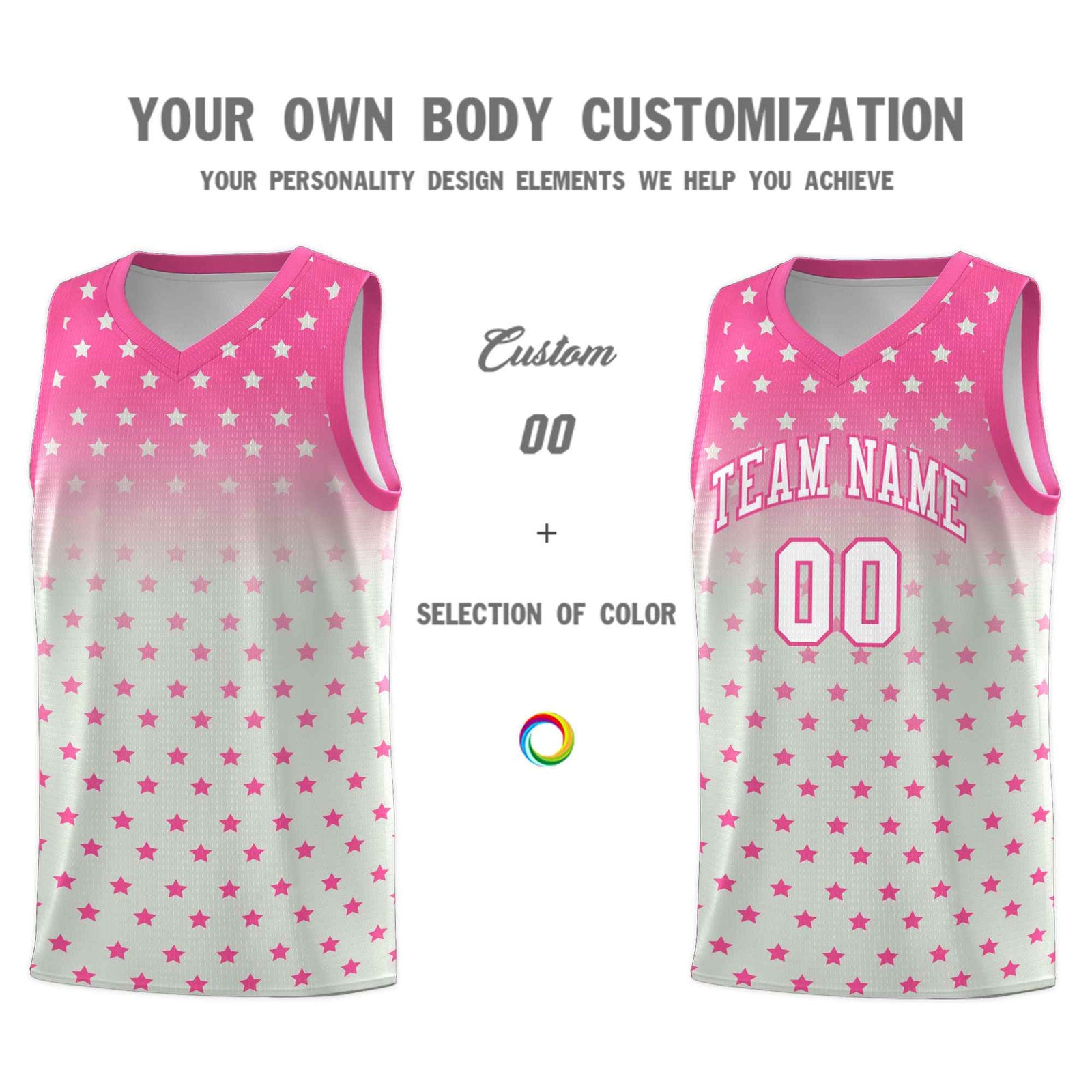 Custom Pink Gray Gradient Start Pattern Basketball Jersey Sets