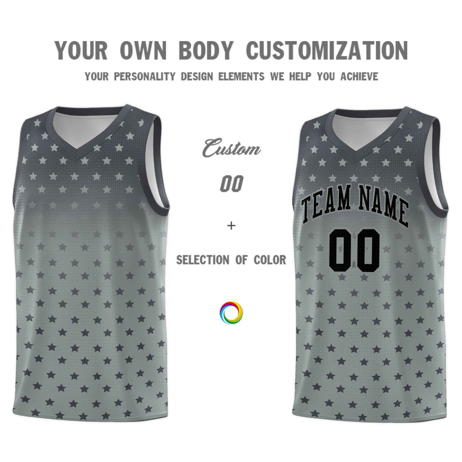 Custom Dark Gray Silver Gradient Start Pattern Basketball Jersey Sets