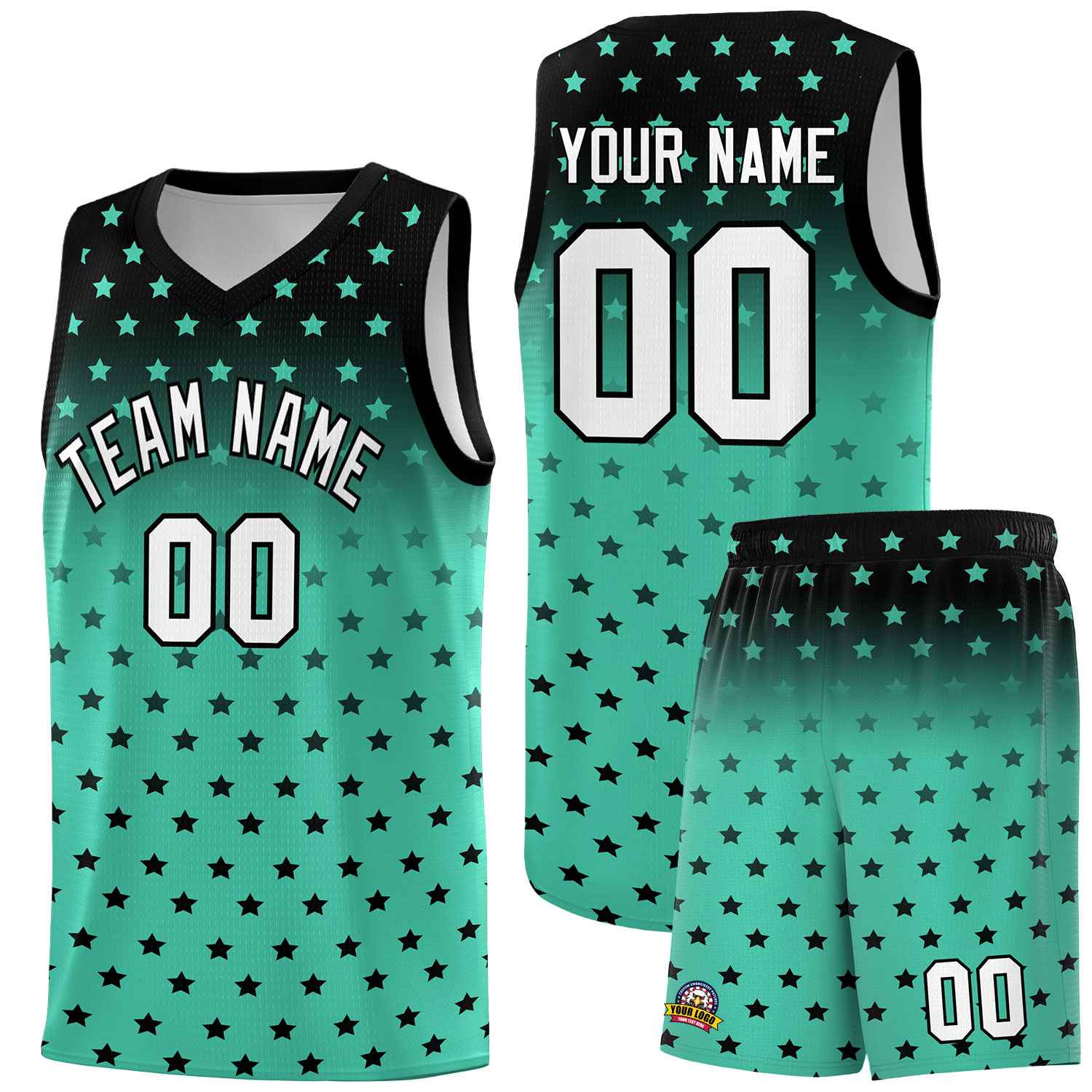 Custom Black Bright Green Gradient Start Pattern Basketball Jersey Sets