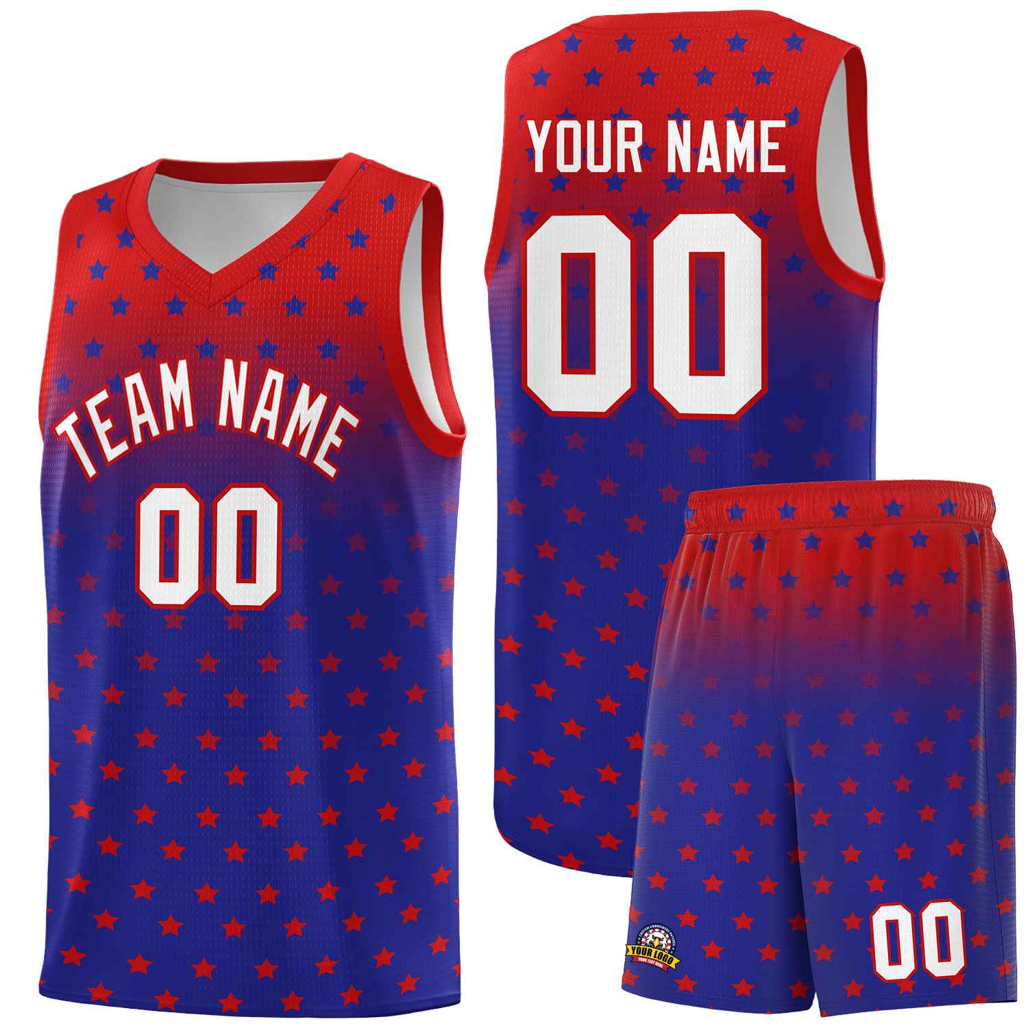 Custom Red Royal Gradient Start Pattern Basketball Jersey Sets