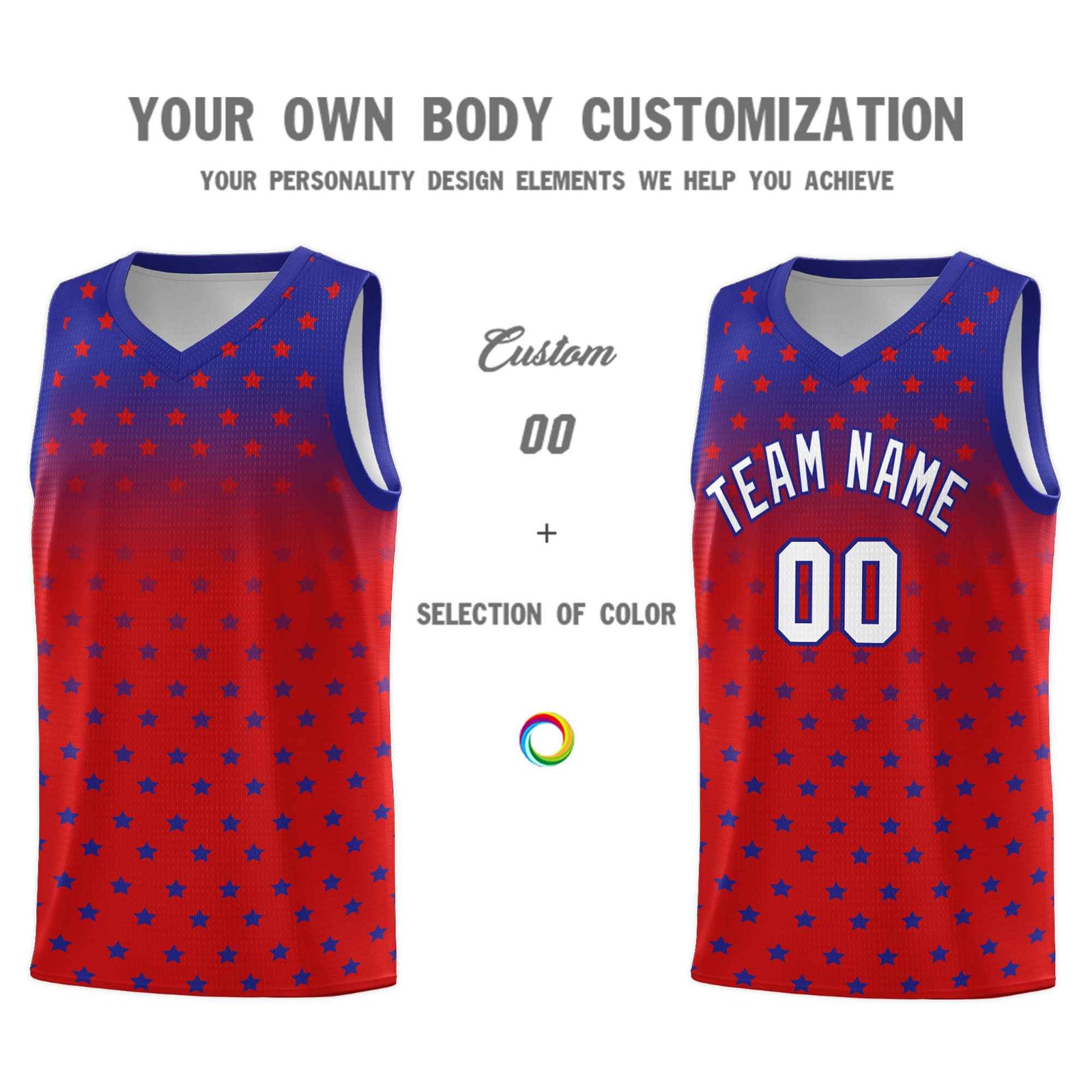 Custom Royal Red Gradient Start Pattern Basketball Jersey Sets