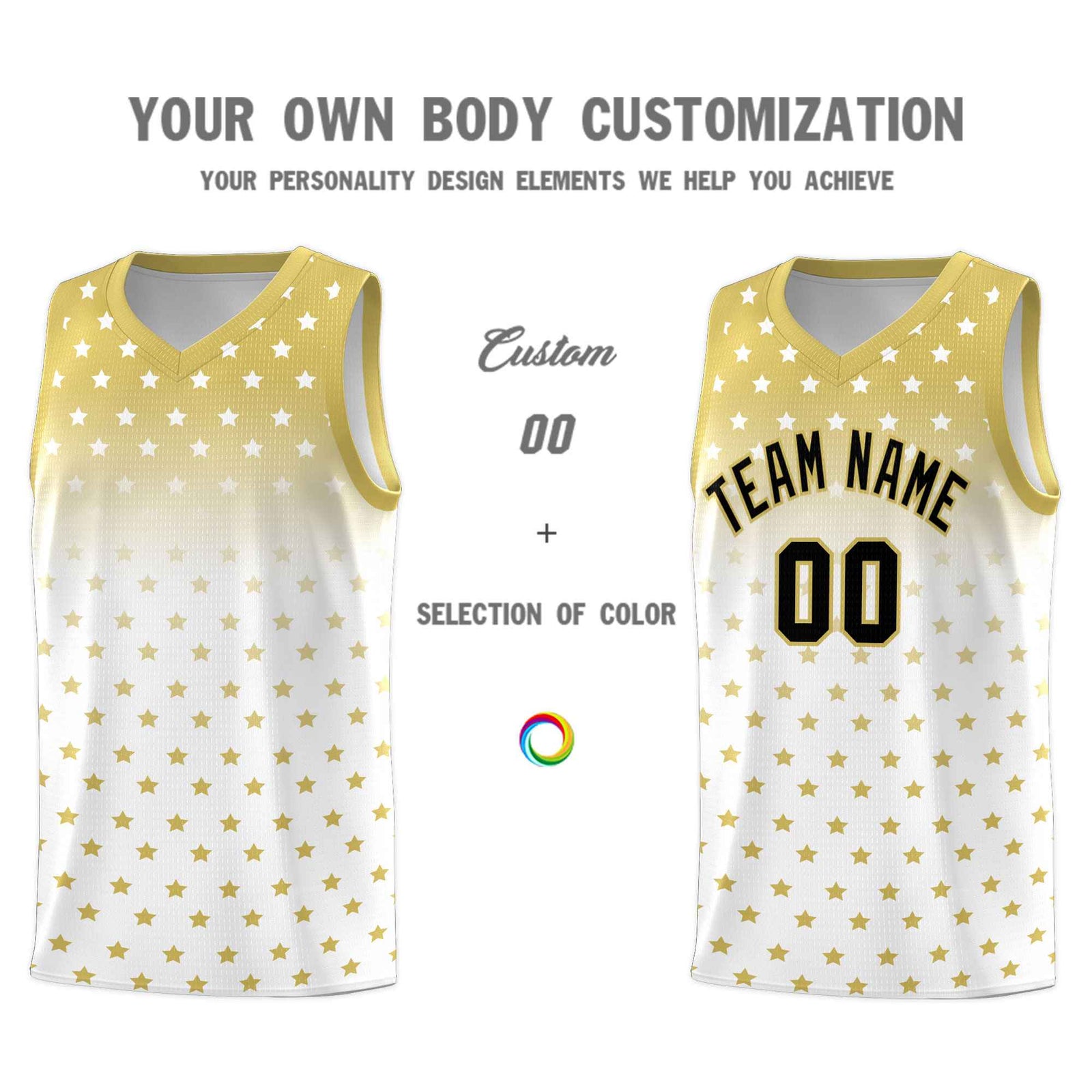 Custom Old Gold White Gradient Start Pattern Basketball Jersey Sets