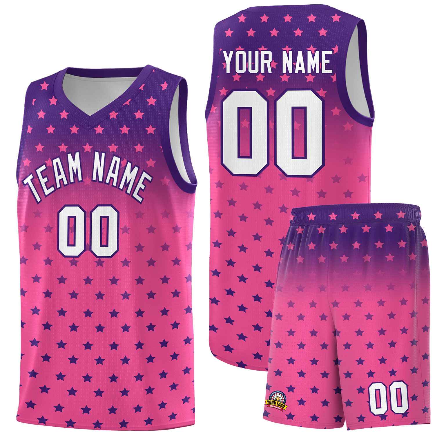 Custom Purple Pink Gradient Start Pattern Basketball Jersey Sets