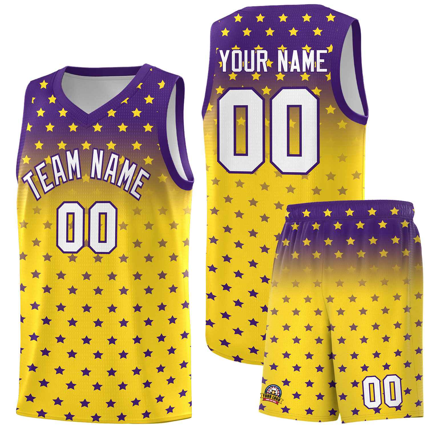 Custom Purple Gold Gradient Start Pattern Basketball Jersey Sets