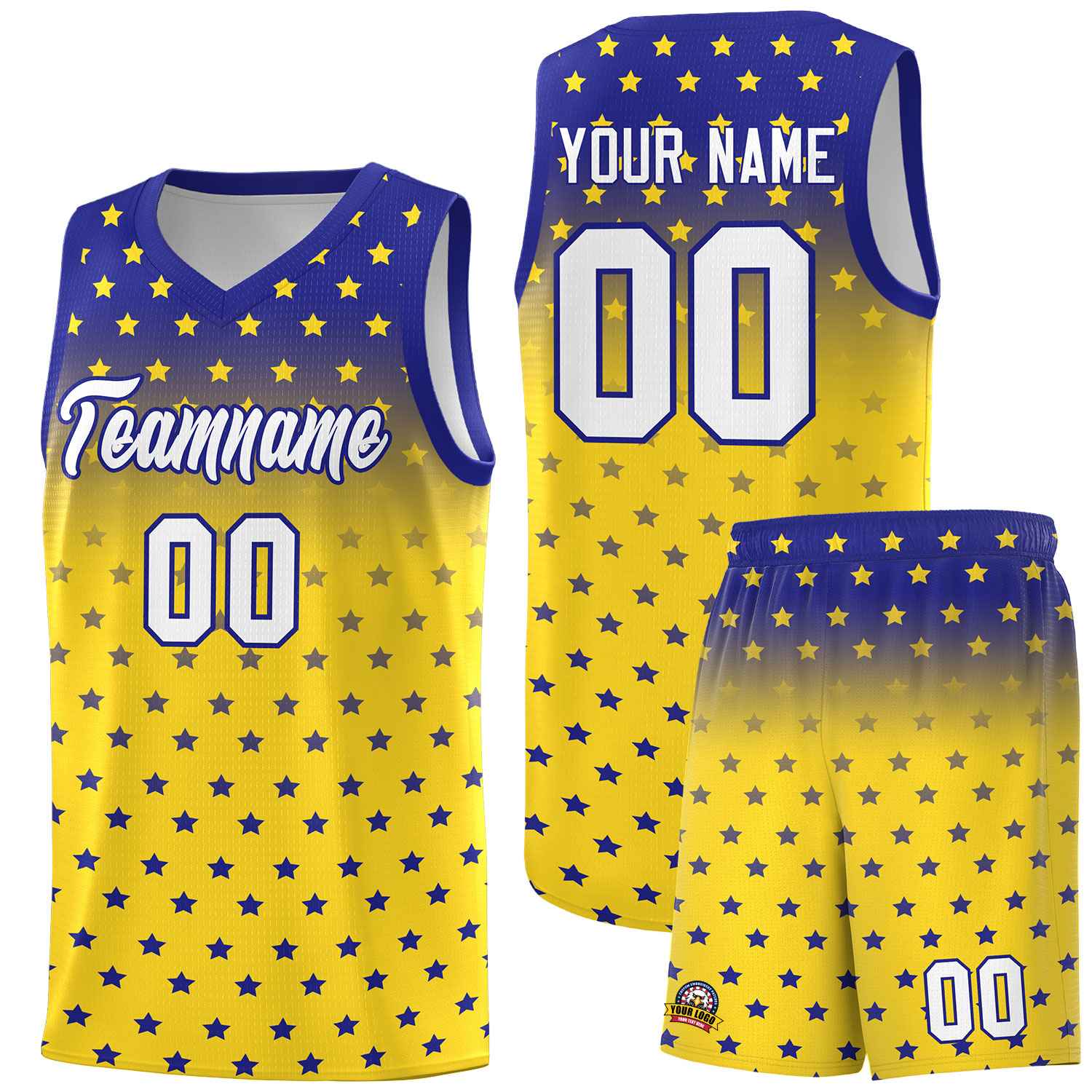 Custom Royal Gold Gradient Start Pattern Basketball Jersey Sets