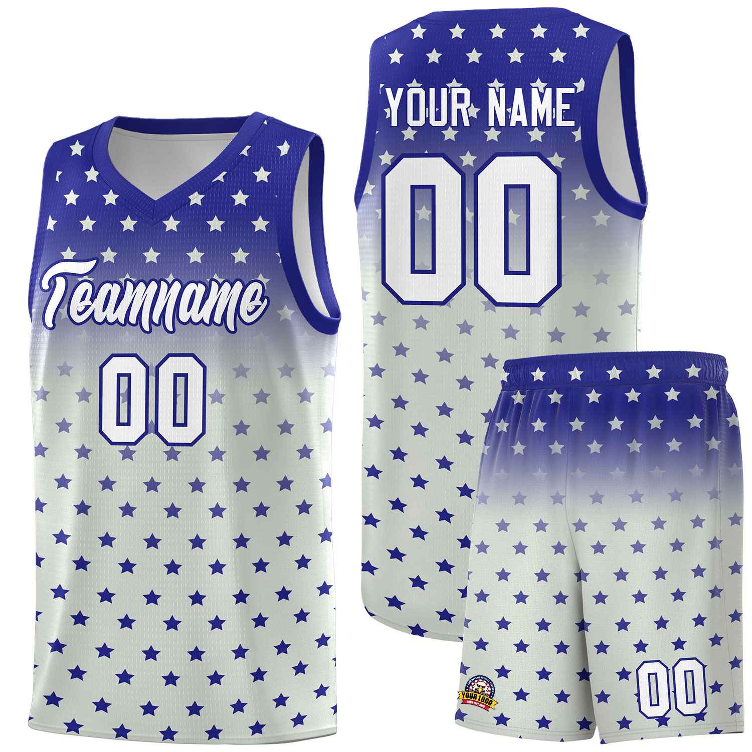Custom Royal Gray Gradient Start Pattern Basketball Jersey Sets