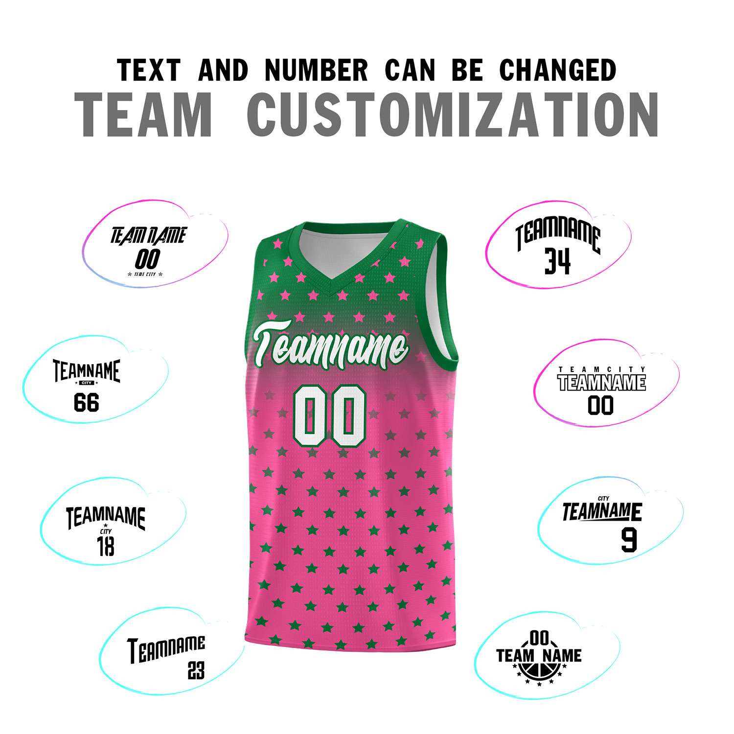 Custom Kelly Green Pink Gradient Start Pattern Basketball Jersey Sets