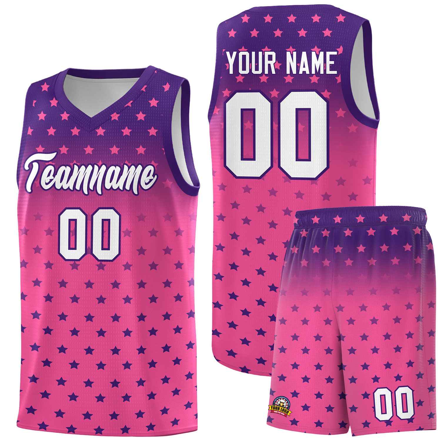 Custom Purple Pink Gradient Start Pattern Basketball Jersey Sets