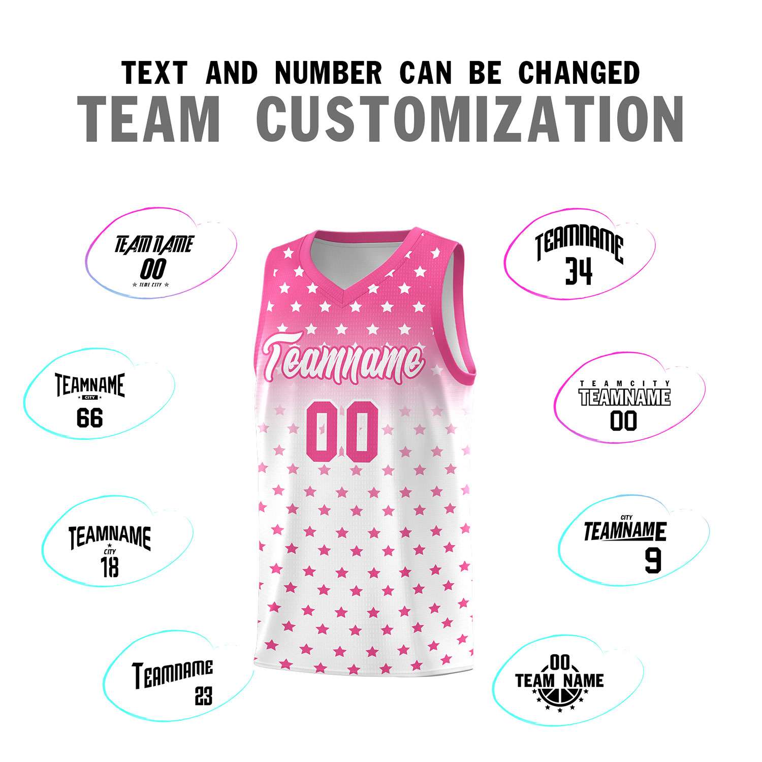 Custom Pink White Gradient Start Pattern Basketball Jersey Sets