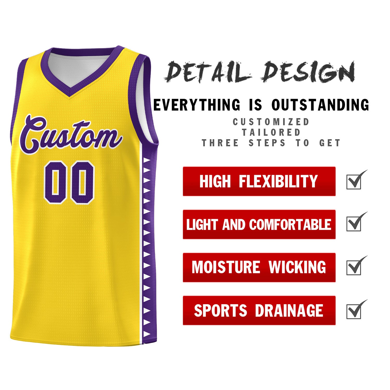 Custom Gold Purple Basketball Kits With Side Zigzag Pattern