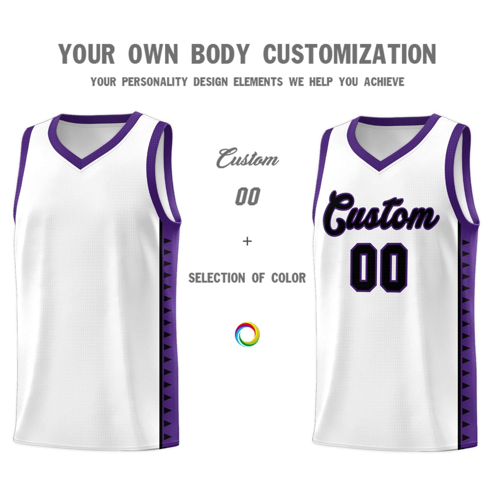 Custom White Purple Basketball Kits With Side Zigzag Pattern