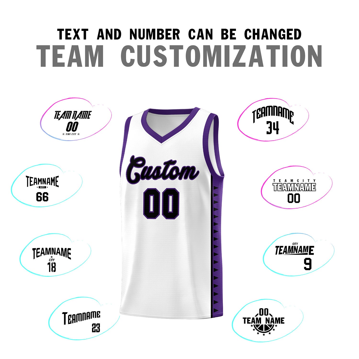 Custom White Purple Basketball Kits With Side Zigzag Pattern