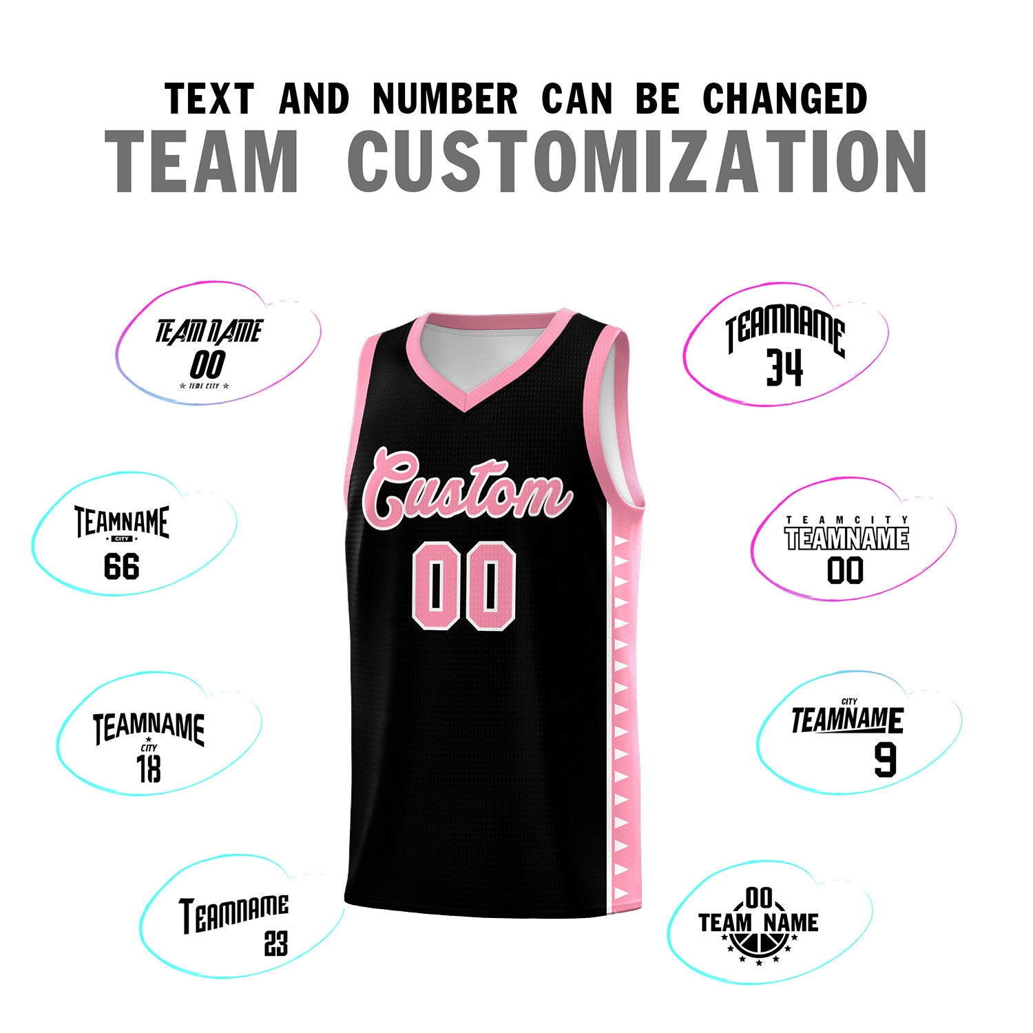 Custom Black Light Pink Basketball Kits With Side Zigzag Pattern