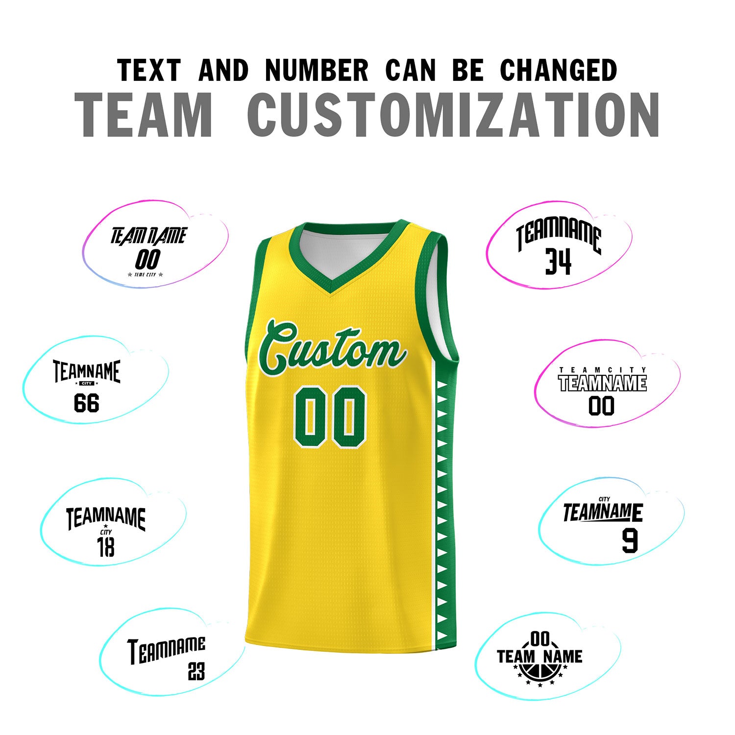 Custom Gold Kelly Green Basketball Kits With Side Zigzag Pattern