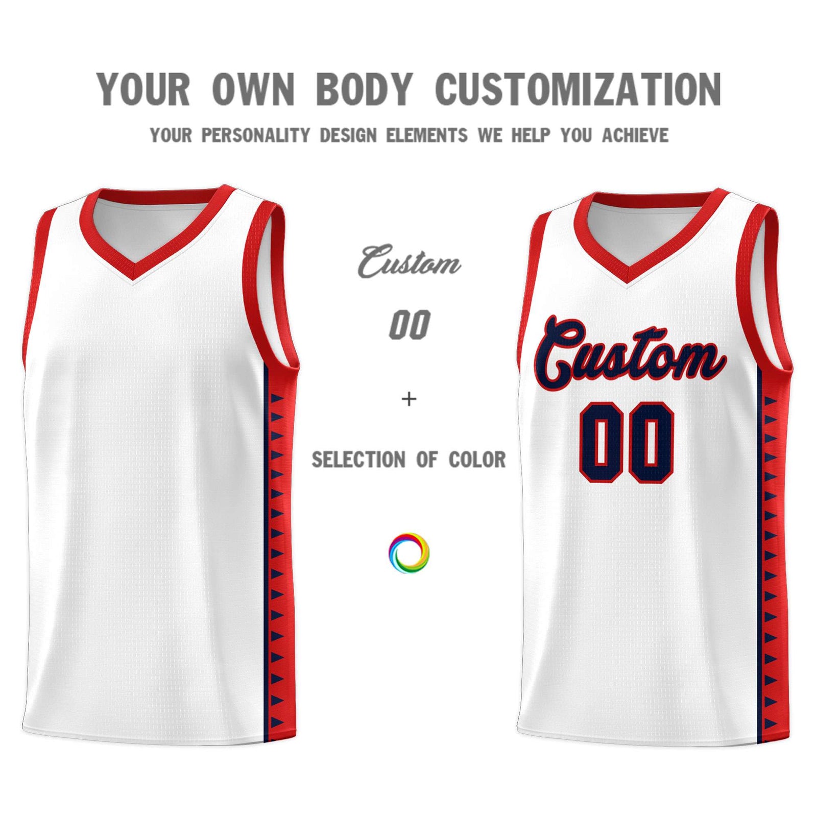 Custom White Red Basketball Kits With Side Zigzag Pattern