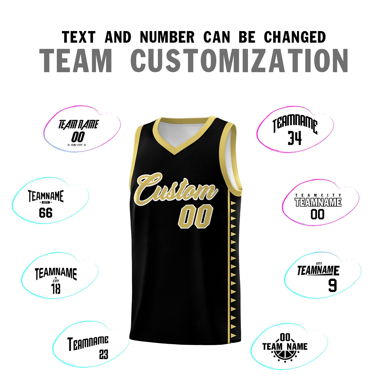 Custom Black Old Gold Basketball Kits With Side Zigzag Pattern