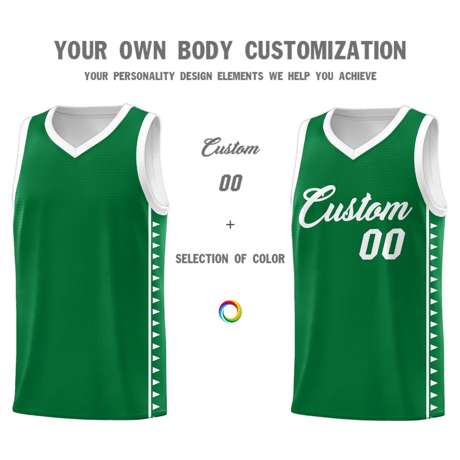 Custom Kelly Green White Basketball Kits With Side Zigzag Pattern