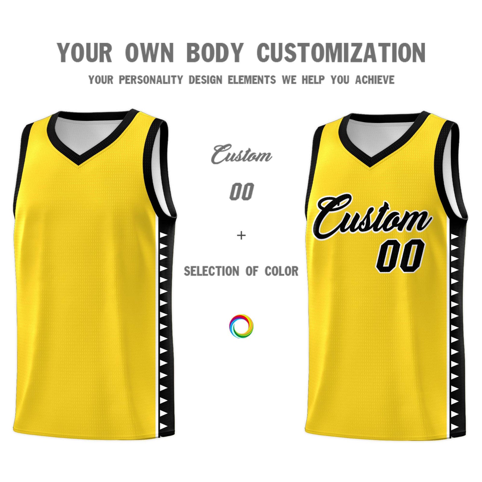 Custom Gold Black Basketball Kits With Side Zigzag Pattern
