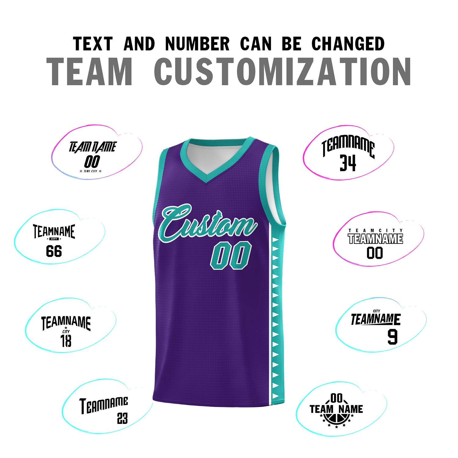 Custom Purple Aqua Basketball Kits With Side Zigzag Pattern