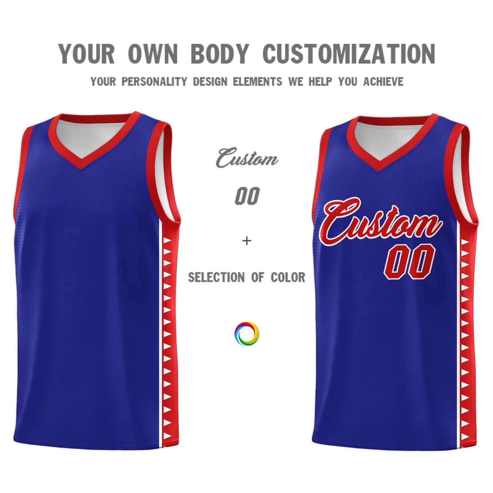 Custom Royal Red Basketball Kits With Side Zigzag Pattern