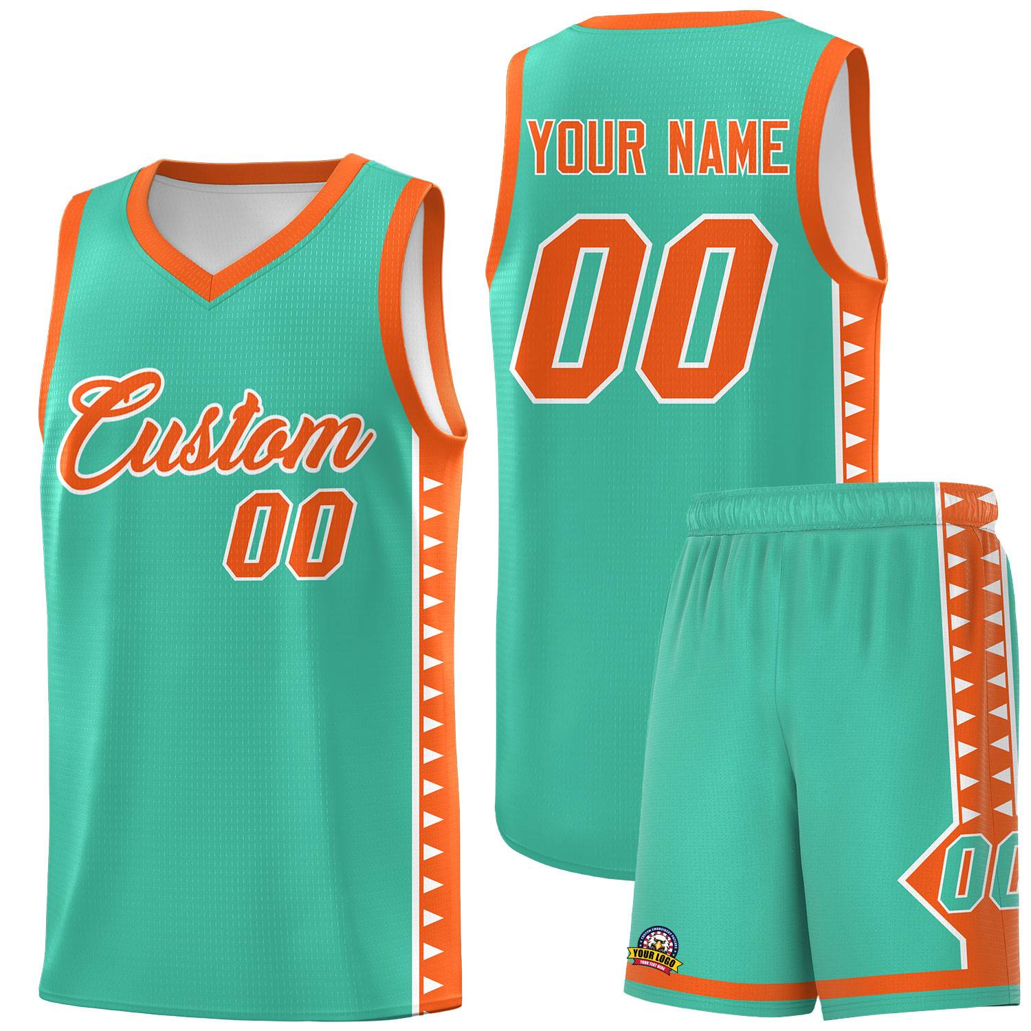Custom Bright Green Orange Basketball Kits With Side Zigzag Pattern