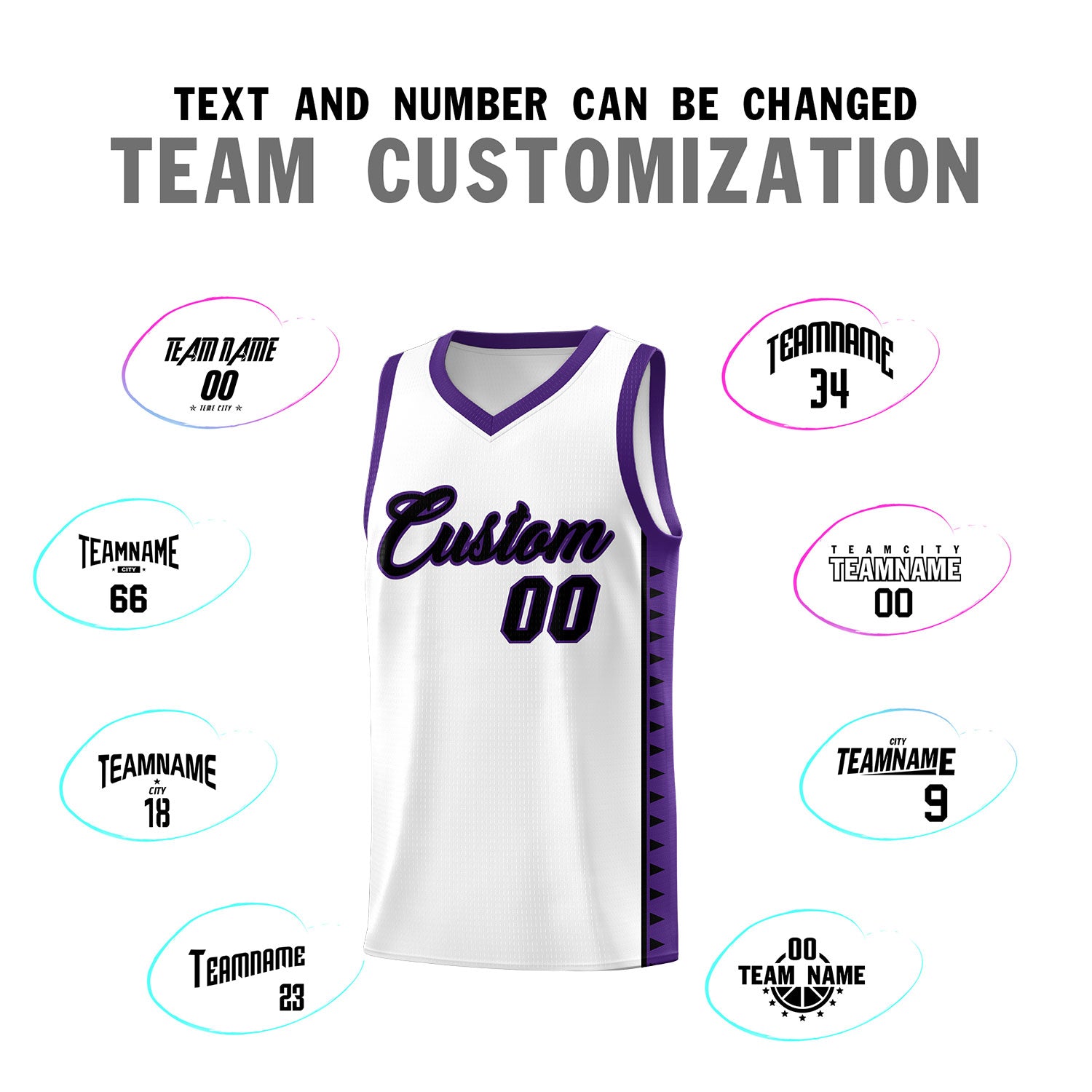 Custom White Purple Basketball Kits With Side Zigzag Pattern