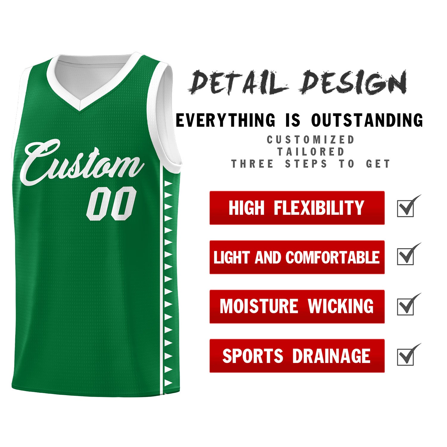 Custom Kelly Green White Basketball Kits With Side Zigzag Pattern