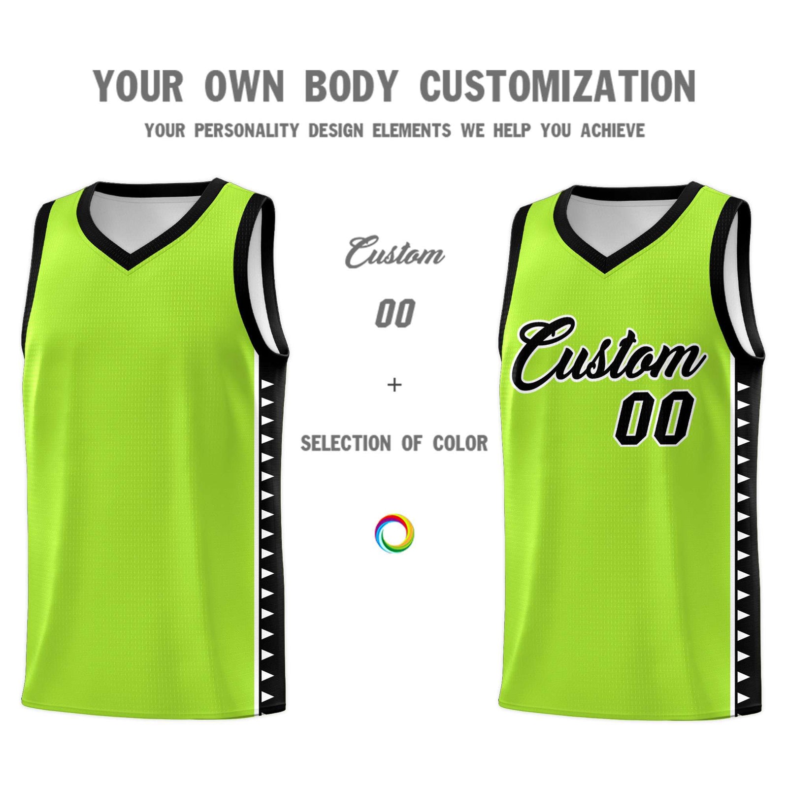 Custom Neon Green Black Basketball Kits With Side Zigzag Pattern