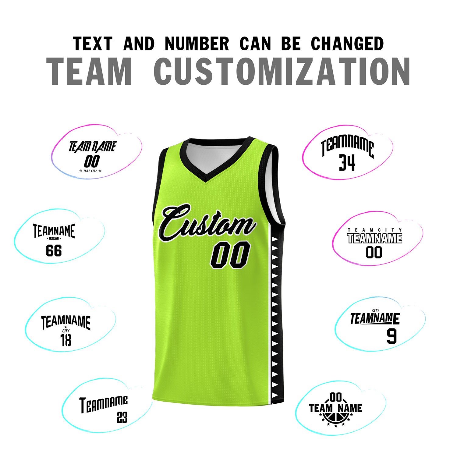 Custom Neon Green Black Basketball Kits With Side Zigzag Pattern