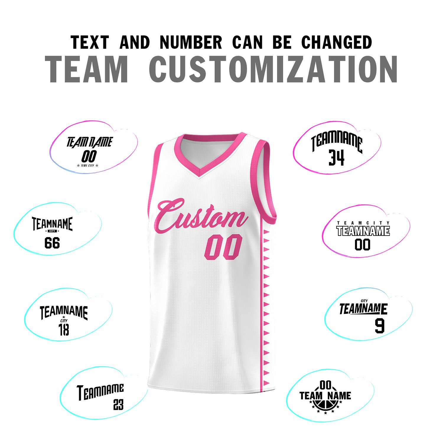 Custom White Pink Basketball Kits With Side Zigzag Pattern