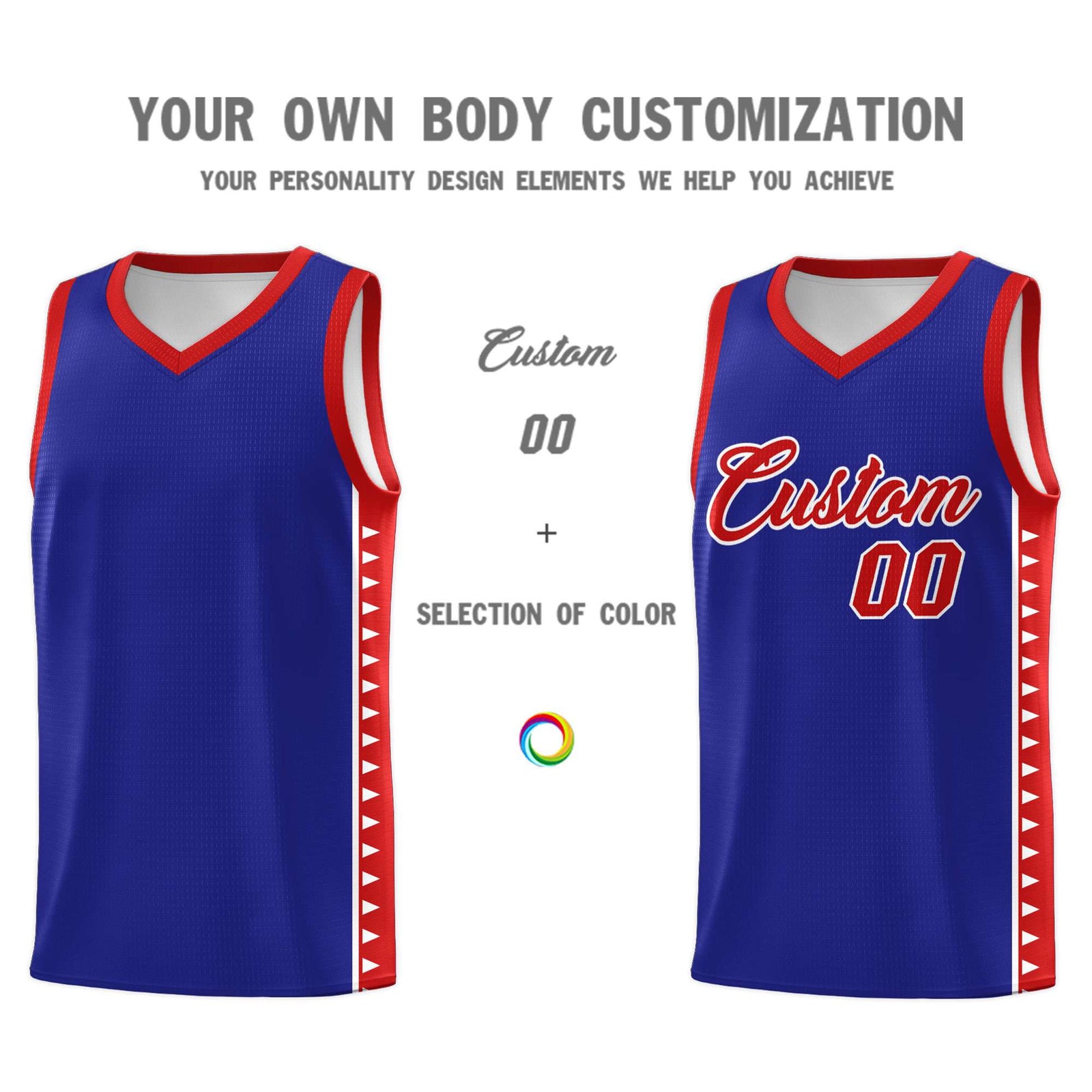 Custom Royal Red Basketball Kits With Side Zigzag Pattern