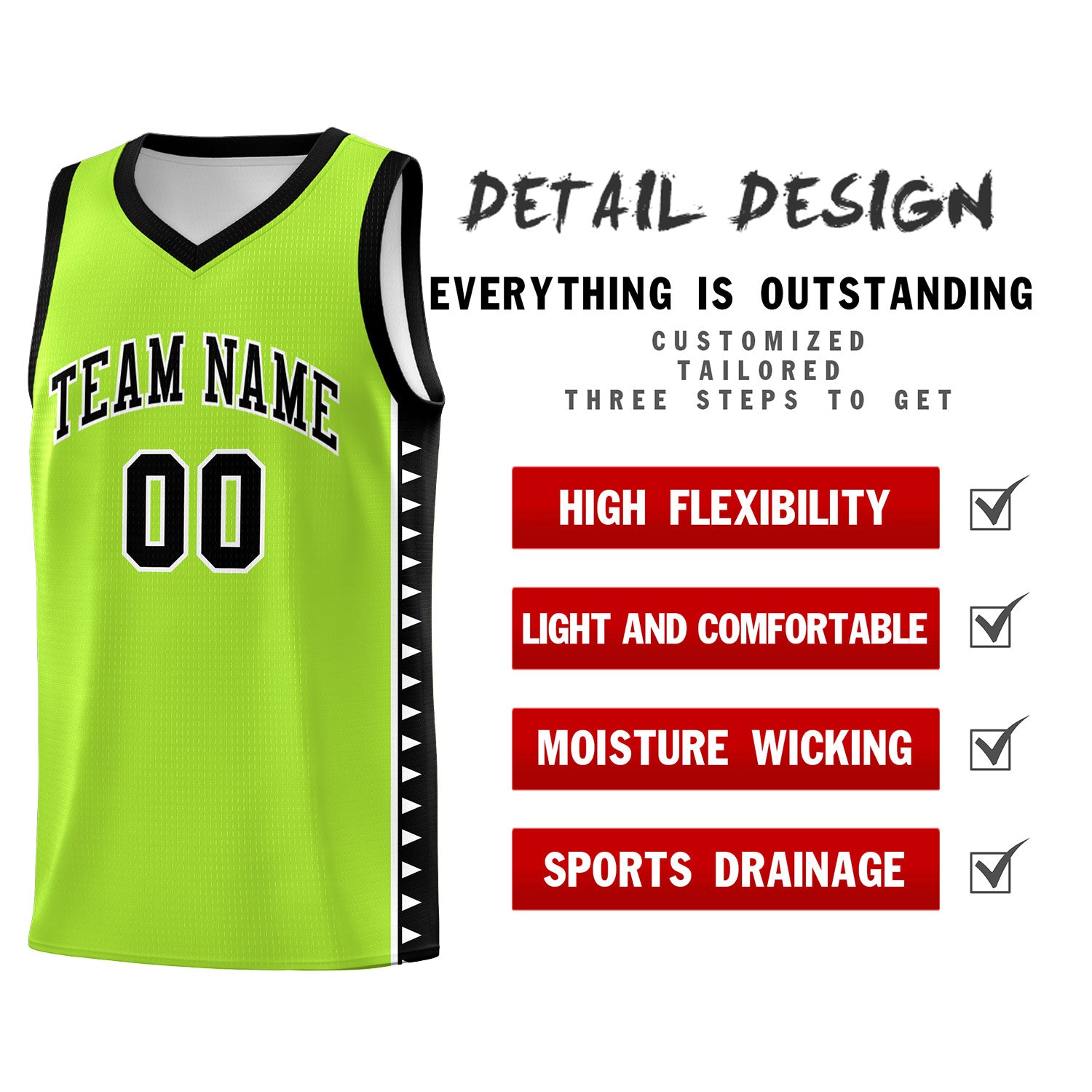 Custom Neon Green Black Basketball Kits With Side Zigzag Pattern
