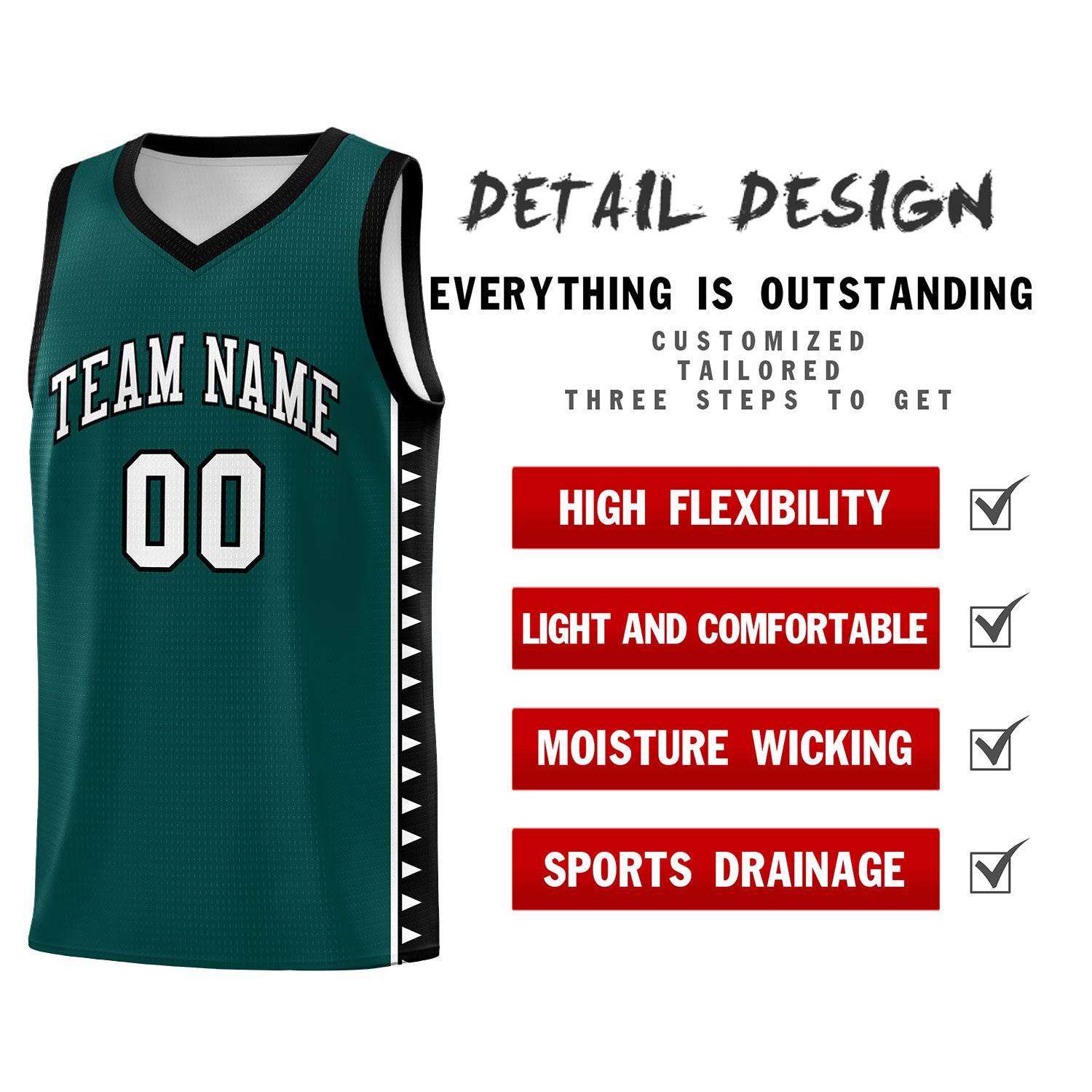 Custom Midnight Green Black Basketball Kits With Side Zigzag Pattern
