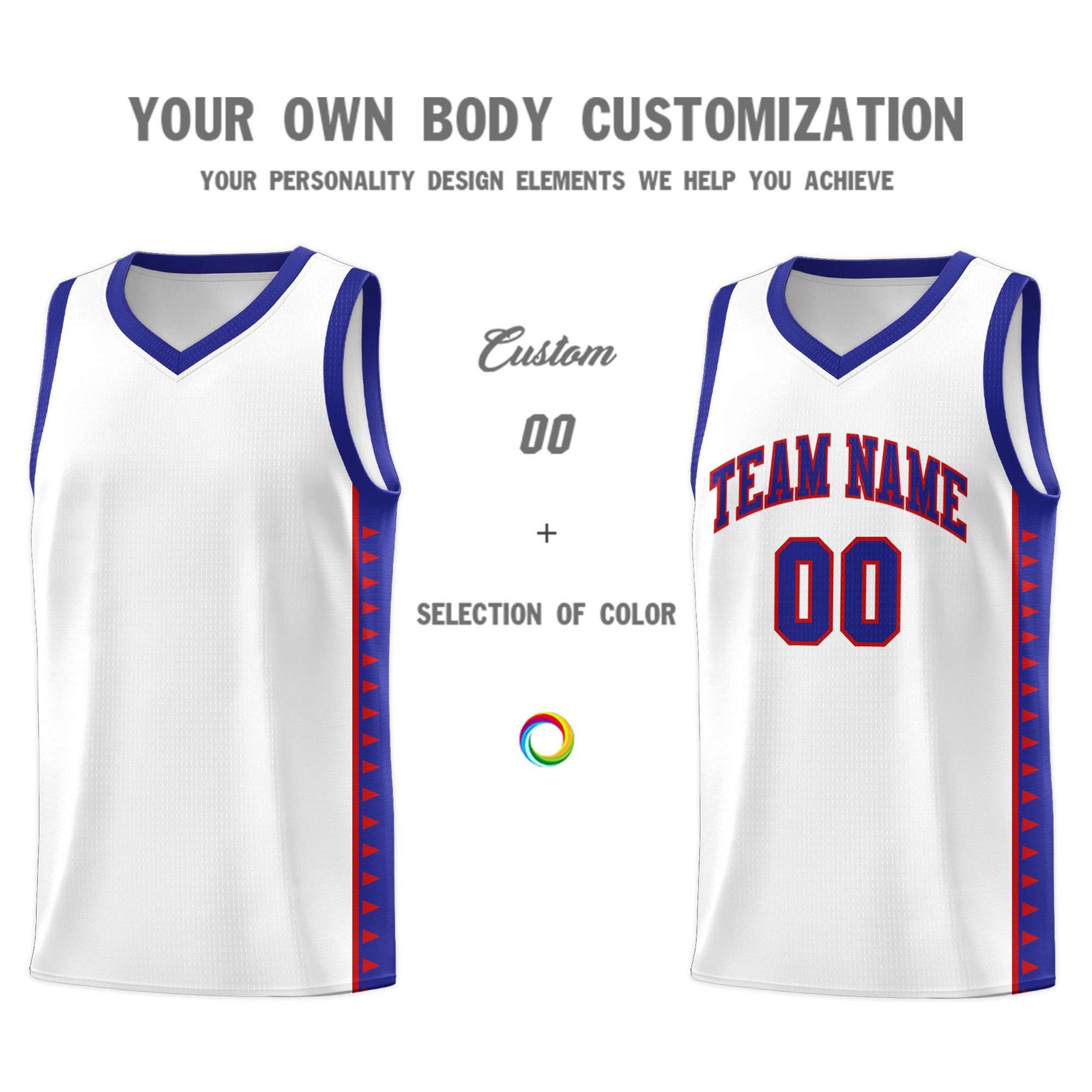 Custom White Royal Basketball Kits With Side Zigzag Pattern