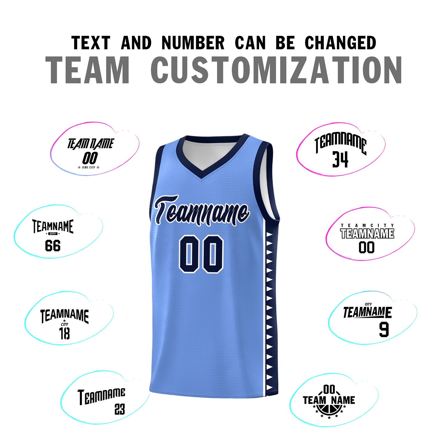 Custom Light Blue Navy Basketball Kits With Side Zigzag Pattern