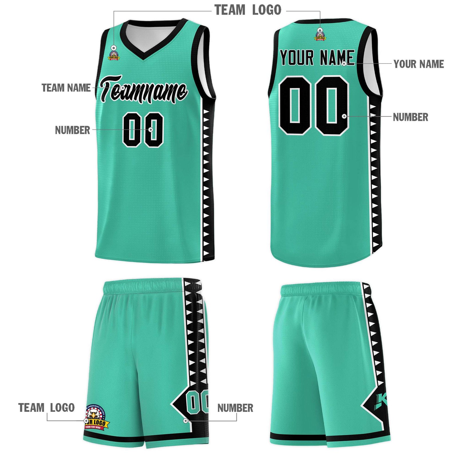Custom Bright Green Black Basketball Kits With Side Zigzag Pattern
