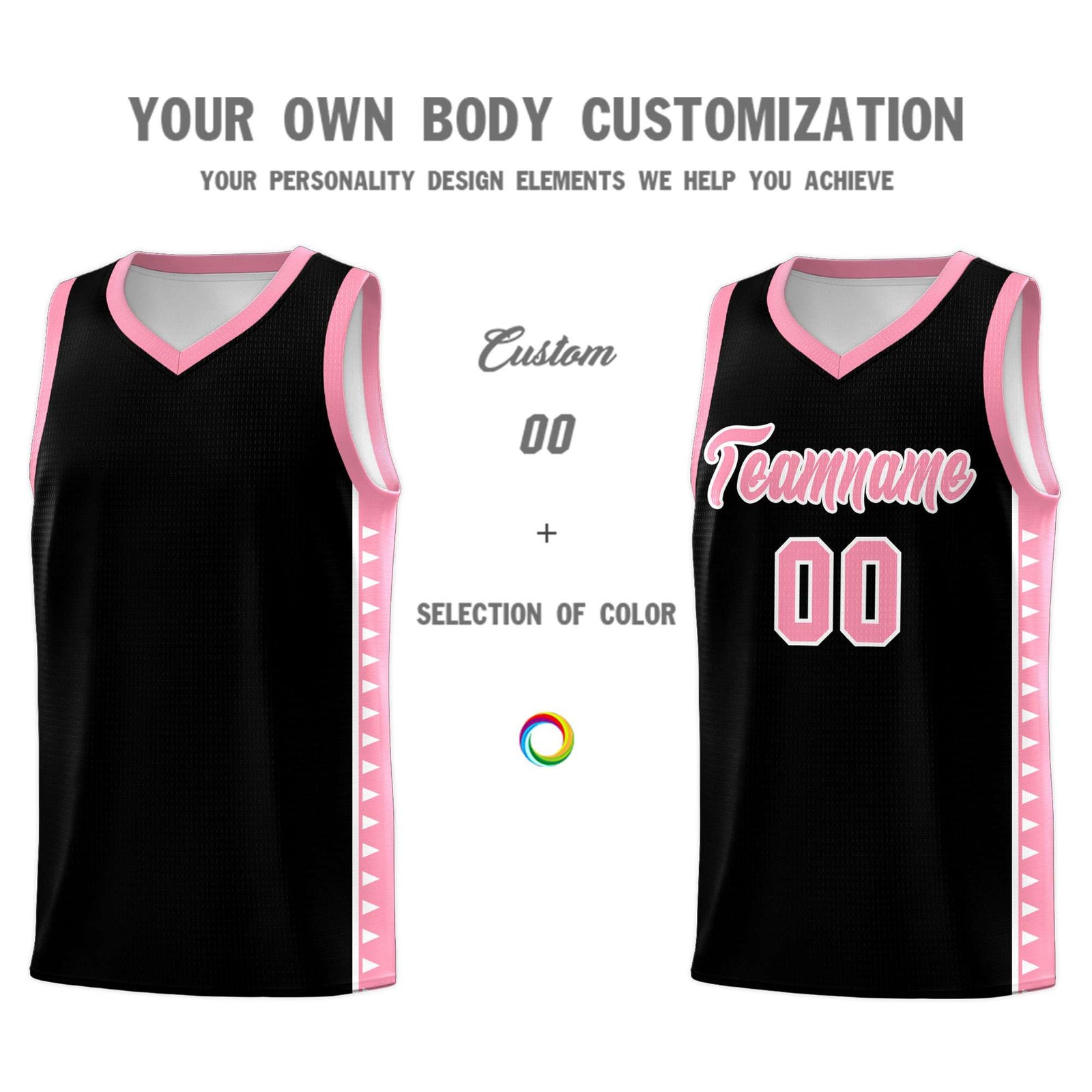 Custom Black Light Pink Basketball Kits With Side Zigzag Pattern