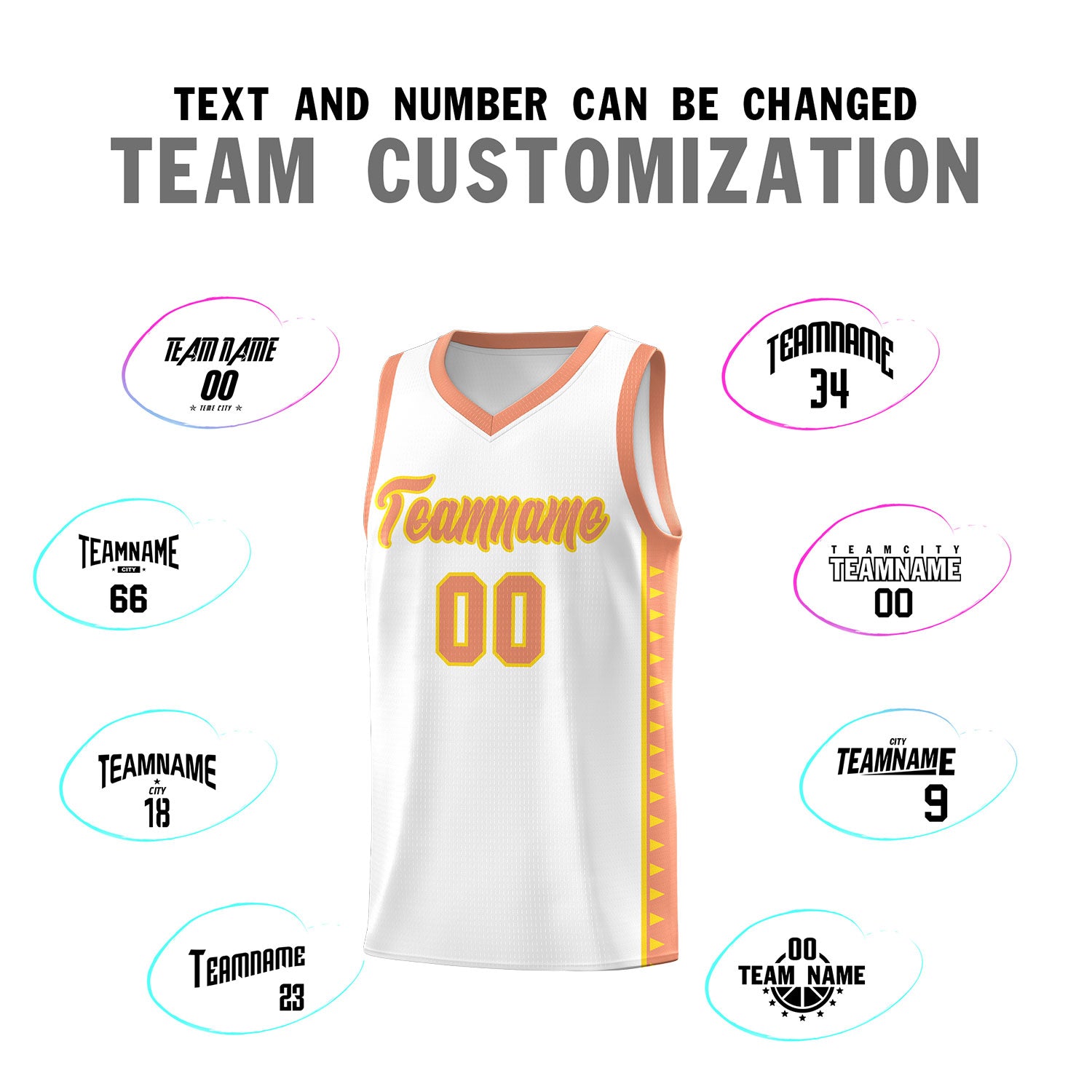 Custom White Light Orange Basketball Kits With Side Zigzag Pattern