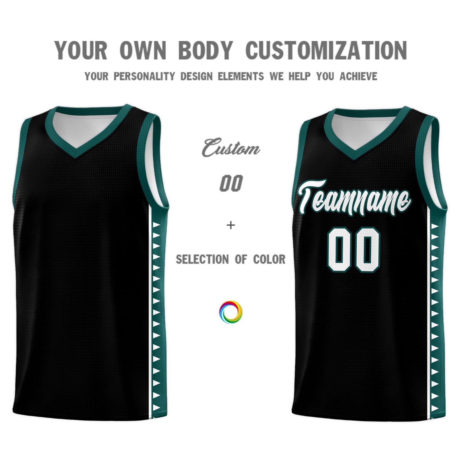 Custom Black Midnight Green Basketball Kits With Side Zigzag Pattern